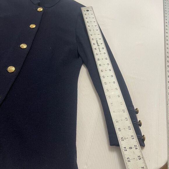 ST. JOHN BASICS Santana Knit Navy Blue Gold Button Cardigan Jacket Size 10 READ - Picture 3 of 10